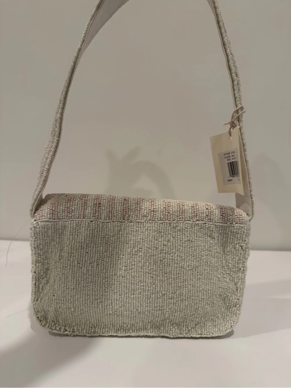 Beaded Bicycle Embroidered Crossbody Bag in Cream -